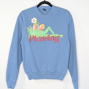 Pleasing by‎ Harry Styles Crew Neck Frog Graphic Sweater Sky Blue XS